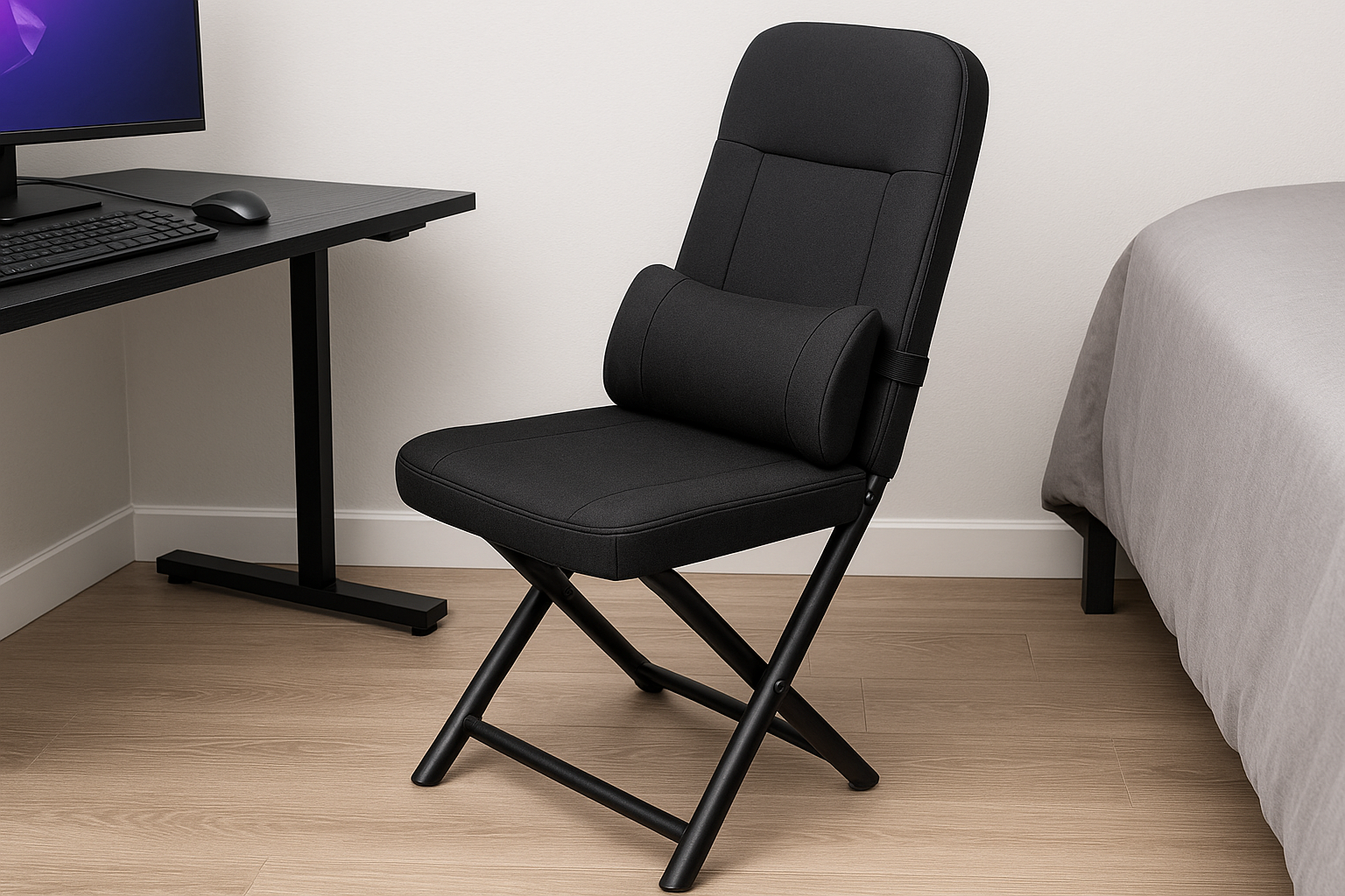 Cadeira gamer compacta dobrável para quarto gamer minimalista
