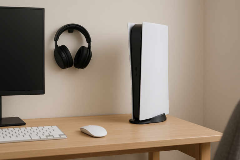 Dock vertical para console para quarto gamer pequeno minimalista