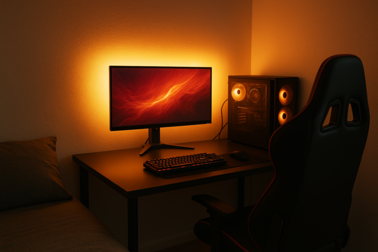 Fita LED RGB quente para iluminar quarto gamer pequeno alugado