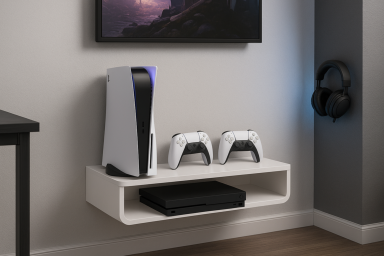 Rack gamer suspenso para organizar console em parede pequena