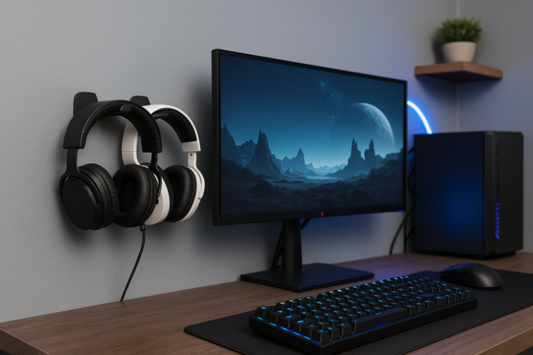 Suporte de headset duplo para setup gamer pequeno na parede
