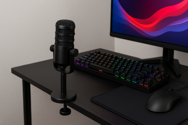 Suporte de microfone compacto para mesa gamer estreita