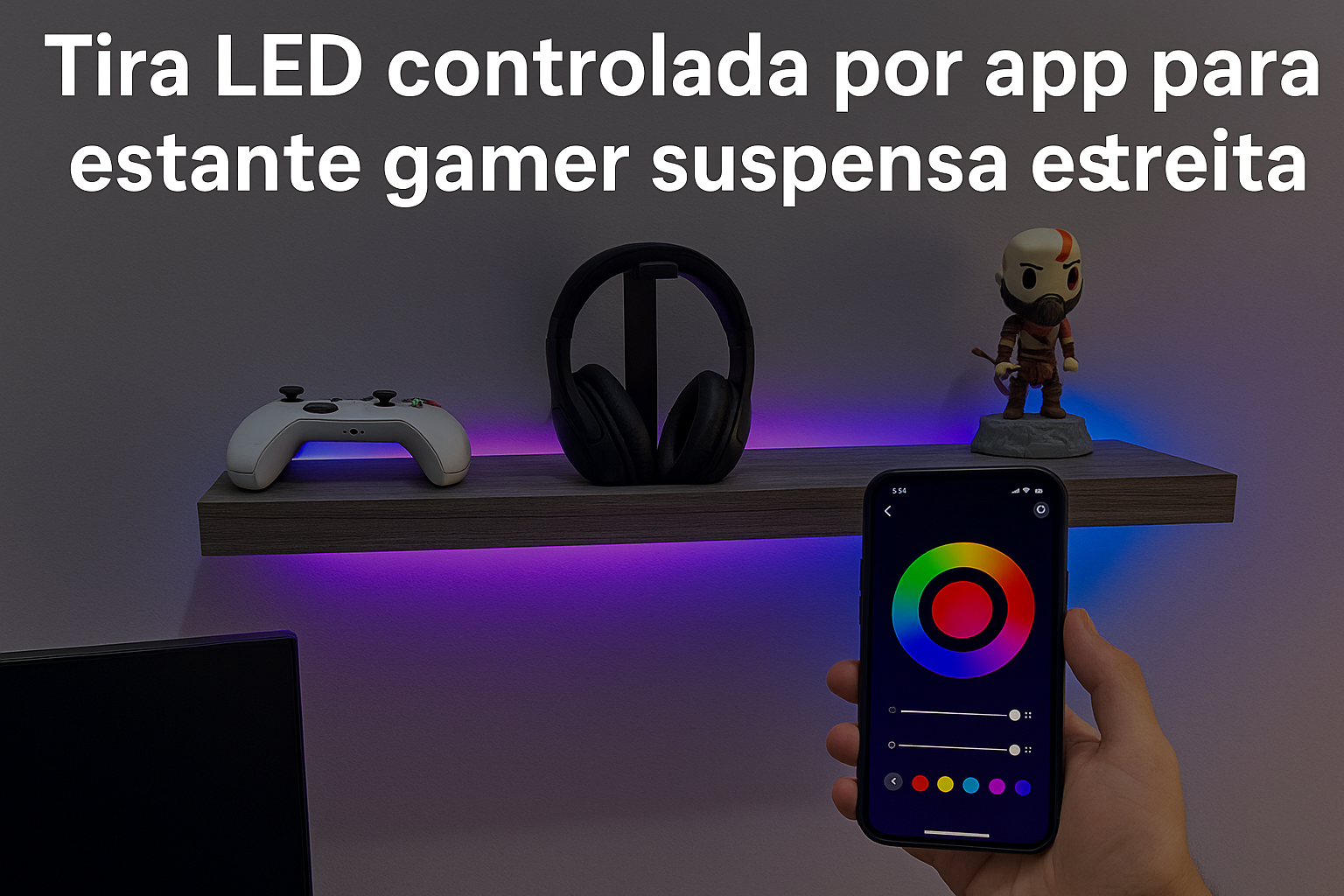 Tira LED controlada por app para estante gamer suspensa estreita.png